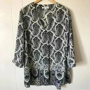 Rose & Olive 3/4 Sleeve Paisley Polyester Top Blouse Size 2X